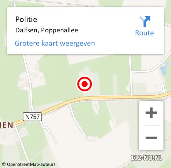 Locatie op kaart van de 112 melding: Politie Dalfsen, Poppenallee op 27 mei 2022 14:39