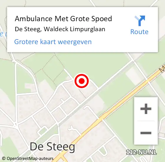 Locatie op kaart van de 112 melding: Ambulance Met Grote Spoed Naar De Steeg, Waldeck Limpurglaan op 27 mei 2022 14:57