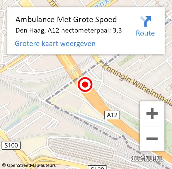 Locatie op kaart van de 112 melding: Ambulance Met Grote Spoed Naar Den Haag, A12 hectometerpaal: 3,3 op 27 mei 2022 15:14