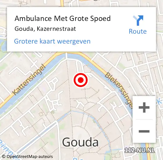 Locatie op kaart van de 112 melding: Ambulance Met Grote Spoed Naar Gouda, Kazernestraat op 27 mei 2022 17:00