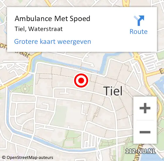 Locatie op kaart van de 112 melding: Ambulance Met Spoed Naar Tiel, Waterstraat op 27 mei 2022 17:07