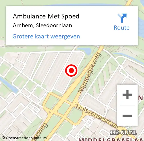 Locatie op kaart van de 112 melding: Ambulance Met Spoed Naar Arnhem, Sleedoornlaan op 27 mei 2022 18:26