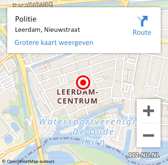 Locatie op kaart van de 112 melding: Politie Leerdam, Nieuwstraat op 27 mei 2022 18:38
