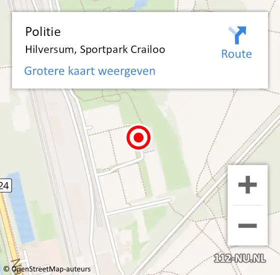 Locatie op kaart van de 112 melding: Politie Hilversum, Sportpark Crailoo op 27 mei 2022 19:57