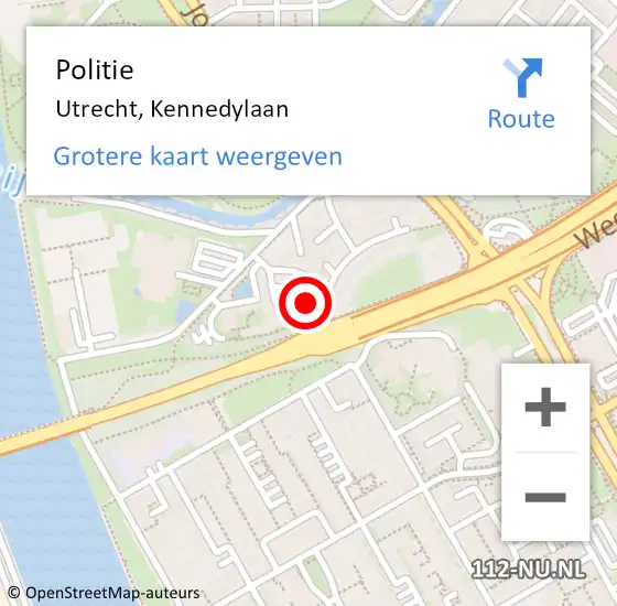 Locatie op kaart van de 112 melding: Politie Utrecht, Kennedylaan op 27 mei 2022 19:59