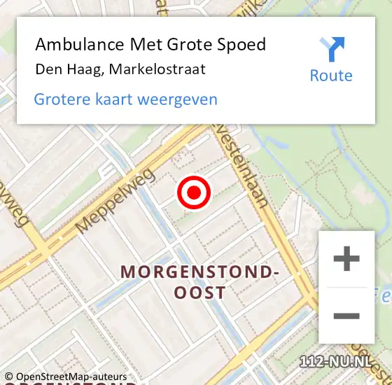 Locatie op kaart van de 112 melding: Ambulance Met Grote Spoed Naar Den Haag, Markelostraat op 28 mei 2022 00:34