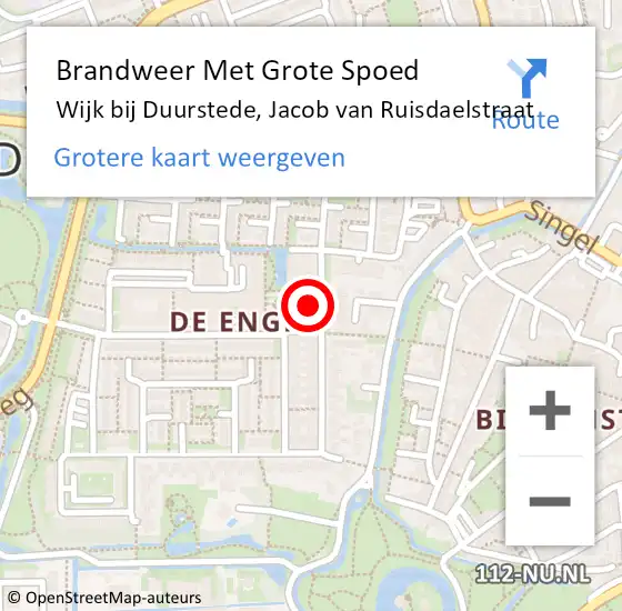 Locatie op kaart van de 112 melding: Brandweer Met Grote Spoed Naar Wijk bij Duurstede, Jacob van Ruisdaelstraat op 28 mei 2022 05:54