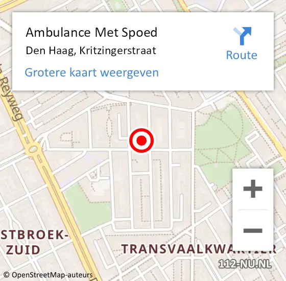 Locatie op kaart van de 112 melding: Ambulance Met Spoed Naar Den Haag, Kritzingerstraat op 28 mei 2022 10:23
