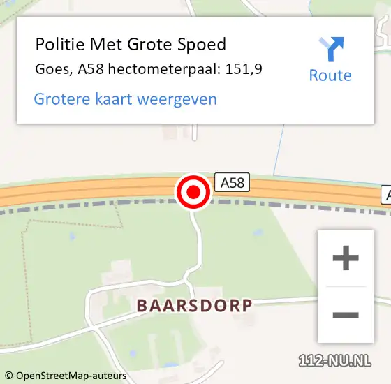 Locatie op kaart van de 112 melding: Politie Met Grote Spoed Naar Borsele, A58 hectometerpaal: 151,9 op 28 mei 2022 11:00