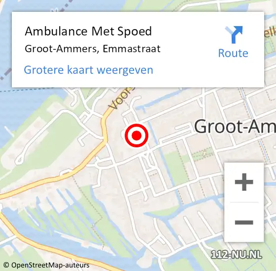 Locatie op kaart van de 112 melding: Ambulance Met Spoed Naar Groot-Ammers, Emmastraat op 28 mei 2022 11:24