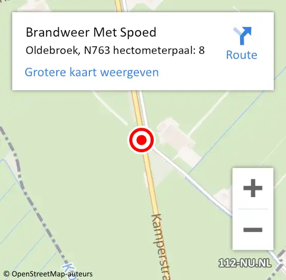 Locatie op kaart van de 112 melding: Brandweer Met Spoed Naar Oldebroek, N763 hectometerpaal: 8 op 28 mei 2022 12:06