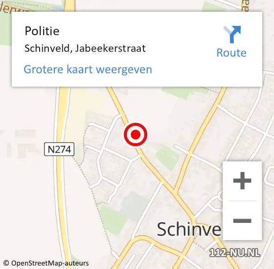 Locatie op kaart van de 112 melding: Politie Schinveld, Jabeekerstraat op 28 mei 2022 14:19