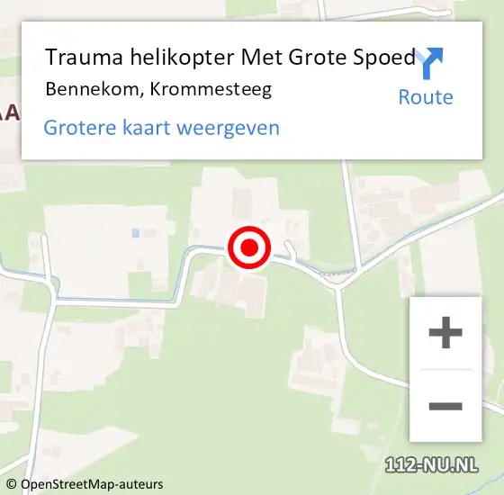 Locatie op kaart van de 112 melding: Trauma helikopter Met Grote Spoed Naar Bennekom, Krommesteeg op 28 mei 2022 14:56