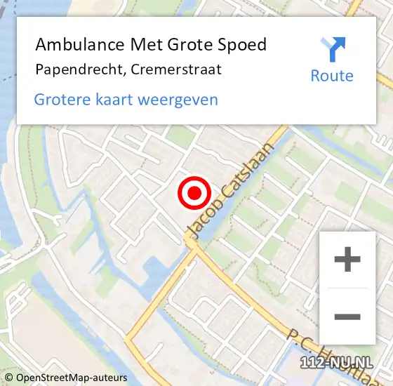 Locatie op kaart van de 112 melding: Ambulance Met Grote Spoed Naar Papendrecht, Cremerstraat op 28 mei 2022 15:02