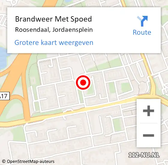 Locatie op kaart van de 112 melding: Brandweer Met Spoed Naar Roosendaal, Jordaensplein op 28 mei 2022 17:06