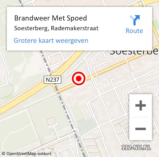 Locatie op kaart van de 112 melding: Brandweer Met Spoed Naar Soesterberg, Rademakerstraat op 28 mei 2022 18:26
