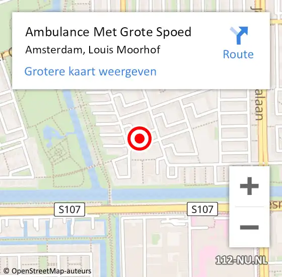 Locatie op kaart van de 112 melding: Ambulance Met Grote Spoed Naar Amsterdam, Louis Moorhof op 28 mei 2022 19:37