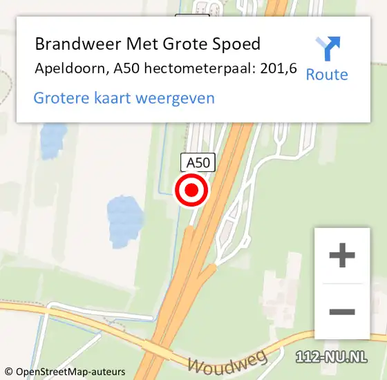 Locatie op kaart van de 112 melding: Brandweer Met Grote Spoed Naar Apeldoorn, A50 hectometerpaal: 201,6 op 28 mei 2022 20:03