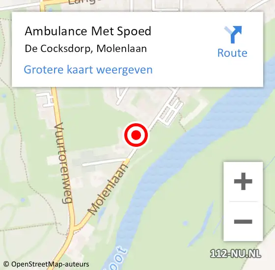 Locatie op kaart van de 112 melding: Ambulance Met Spoed Naar De Cocksdorp, Molenlaan op 28 mei 2022 22:07
