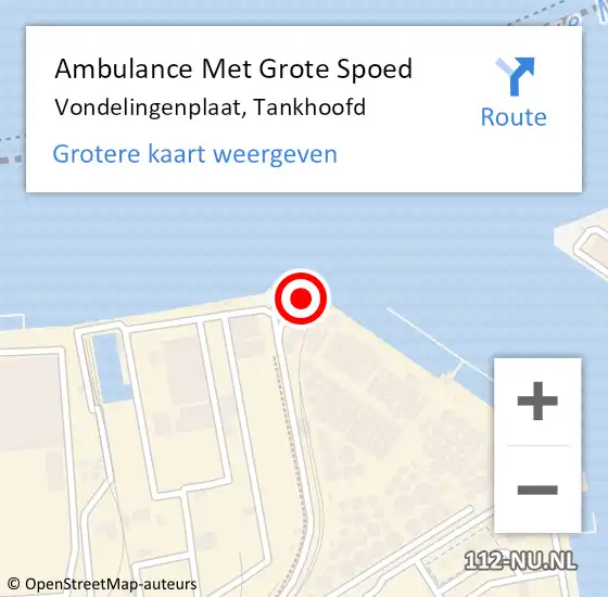 Locatie op kaart van de 112 melding: Ambulance Met Grote Spoed Naar Vondelingenplaat, Tankhoofd op 29 mei 2022 02:44