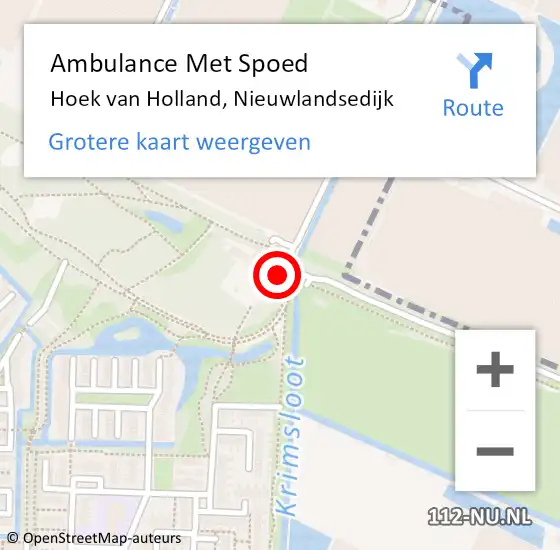 Locatie op kaart van de 112 melding: Ambulance Met Spoed Naar Hoek van Holland, Nieuwlandsedijk op 29 mei 2022 04:04