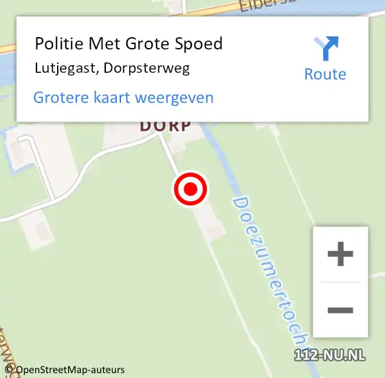 Locatie op kaart van de 112 melding: Politie Met Grote Spoed Naar Lutjegast, Dorpsterweg op 29 mei 2022 11:31