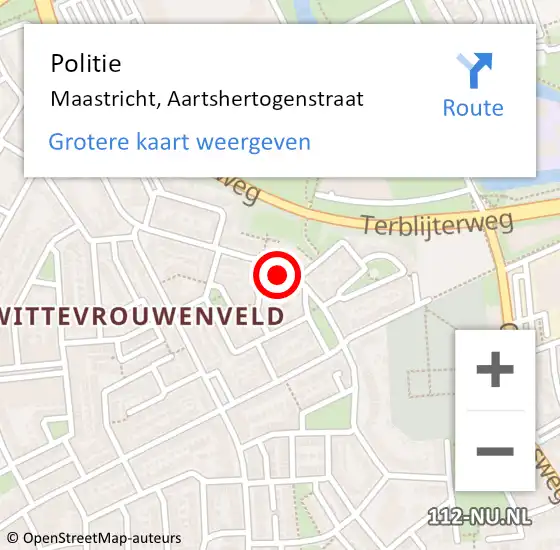 Locatie op kaart van de 112 melding: Politie Maastricht, Aartshertogenstraat op 29 mei 2022 13:00