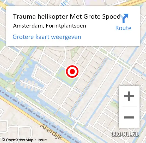 Locatie op kaart van de 112 melding: Trauma helikopter Met Grote Spoed Naar Amsterdam, Forintplantsoen op 29 mei 2022 13:15
