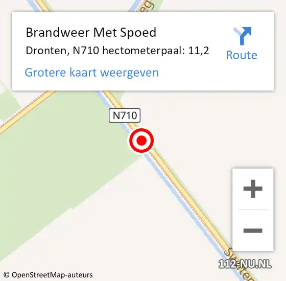 Locatie op kaart van de 112 melding: Brandweer Met Spoed Naar Dronten, N710 hectometerpaal: 11,2 op 29 mei 2022 14:50