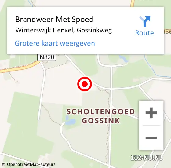 Locatie op kaart van de 112 melding: Brandweer Met Spoed Naar Winterswijk Henxel, Gossinkweg op 29 mei 2022 15:45