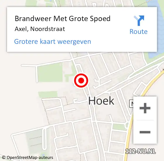 Locatie op kaart van de 112 melding: Brandweer Met Grote Spoed Naar Axel, Noordstraat op 29 mei 2022 17:01