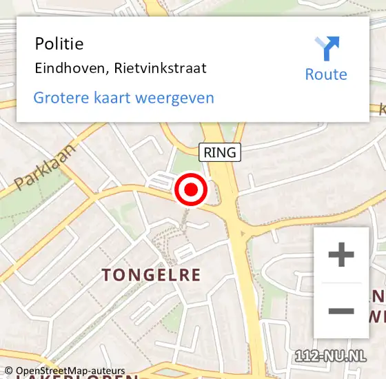 Locatie op kaart van de 112 melding: Politie Eindhoven, Rietvinkstraat op 29 mei 2022 17:44