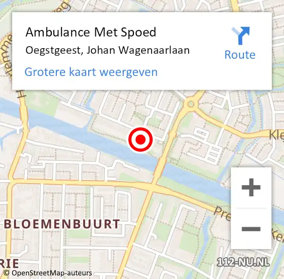 Locatie op kaart van de 112 melding: Ambulance Met Spoed Naar Oegstgeest, Johan Wagenaarlaan op 29 mei 2022 18:50