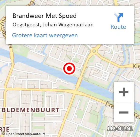 Locatie op kaart van de 112 melding: Brandweer Met Spoed Naar Oegstgeest, Johan Wagenaarlaan op 29 mei 2022 18:54