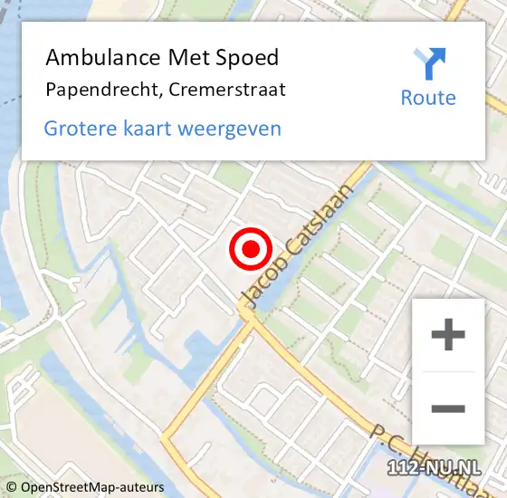 Locatie op kaart van de 112 melding: Ambulance Met Spoed Naar Papendrecht, Cremerstraat op 29 mei 2022 20:32