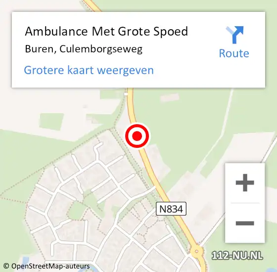 Locatie op kaart van de 112 melding: Ambulance Met Grote Spoed Naar Buren, Culemborgseweg op 29 mei 2022 23:24