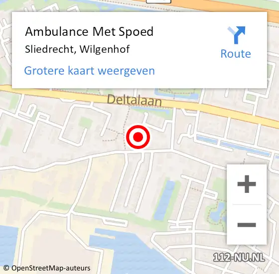 Locatie op kaart van de 112 melding: Ambulance Met Spoed Naar Sliedrecht, Wilgenhof op 30 mei 2022 08:46
