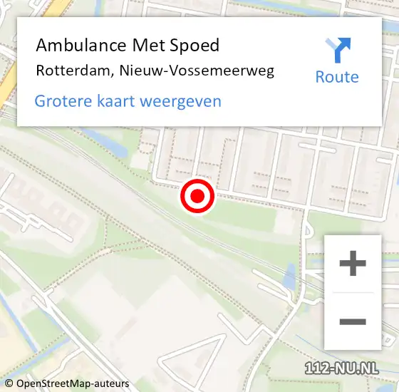 Locatie op kaart van de 112 melding: Ambulance Met Spoed Naar Rotterdam, Nieuw-Vossemeerweg op 30 mei 2022 09:09