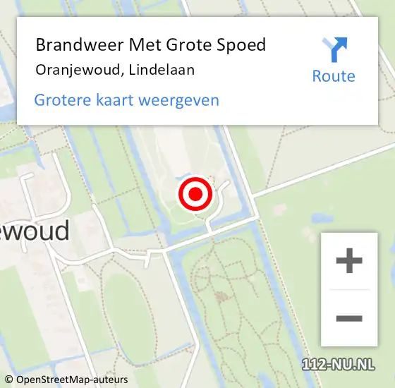 Locatie op kaart van de 112 melding: Brandweer Met Grote Spoed Naar Oranjewoud, Lindelaan op 30 mei 2022 10:04