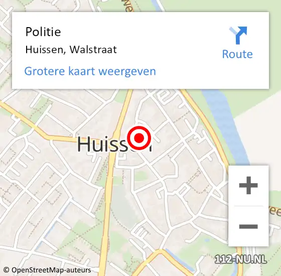 Locatie op kaart van de 112 melding: Politie Huissen, Walstraat op 30 mei 2022 10:43