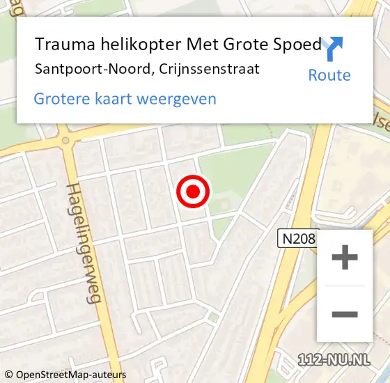 Locatie op kaart van de 112 melding: Trauma helikopter Met Grote Spoed Naar Santpoort-Noord, Crijnssenstraat op 30 mei 2022 12:11