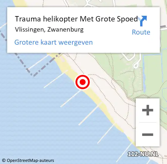 Locatie op kaart van de 112 melding: Trauma helikopter Met Grote Spoed Naar Vlissingen, Zwanenburg op 30 mei 2022 12:56