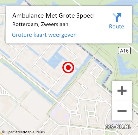 Locatie op kaart van de 112 melding: Ambulance Met Grote Spoed Naar Rotterdam, Zweerslaan op 30 mei 2022 13:14