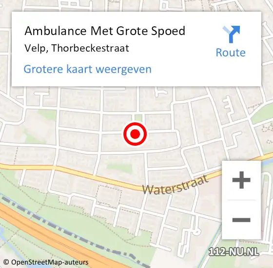 Locatie op kaart van de 112 melding: Ambulance Met Grote Spoed Naar Velp, Thorbeckestraat op 30 mei 2022 13:21