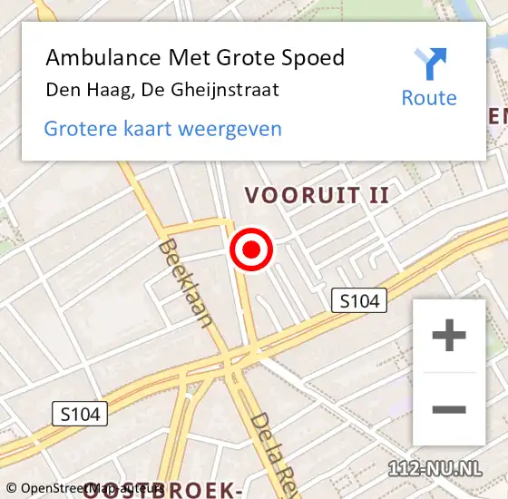Locatie op kaart van de 112 melding: Ambulance Met Grote Spoed Naar Den Haag, De Gheijnstraat op 30 mei 2022 14:08