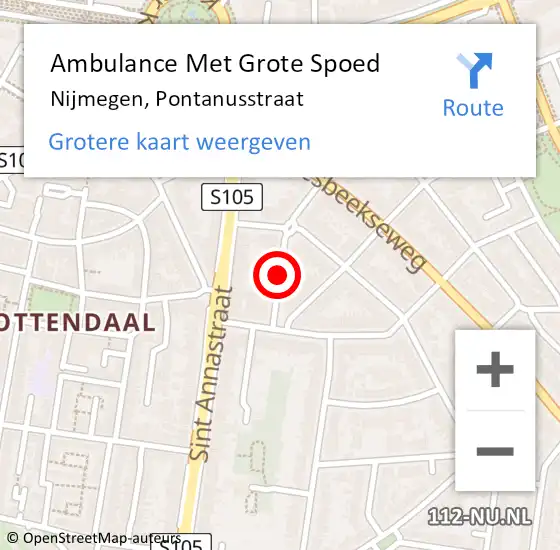 Locatie op kaart van de 112 melding: Ambulance Met Grote Spoed Naar Nijmegen, Pontanusstraat op 18 juli 2014 18:27