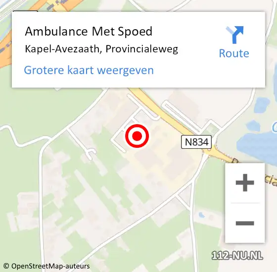Locatie op kaart van de 112 melding: Ambulance Met Spoed Naar Kapel-Avezaath, Provincialeweg op 30 mei 2022 15:11