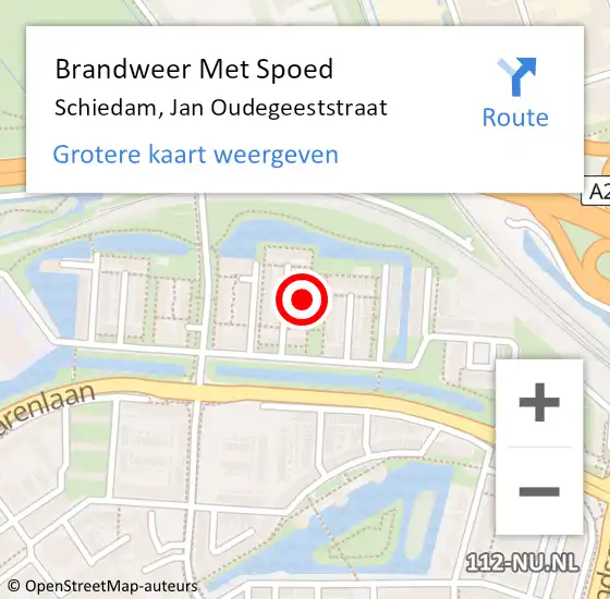 Locatie op kaart van de 112 melding: Brandweer Met Spoed Naar Schiedam, Jan Oudegeeststraat op 30 mei 2022 16:03