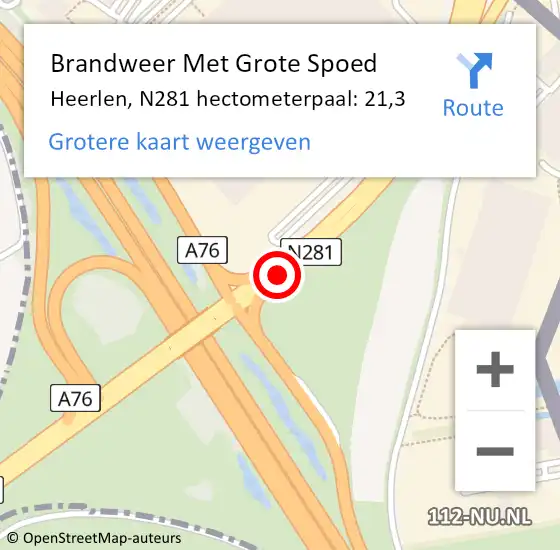 Locatie op kaart van de 112 melding: Brandweer Met Grote Spoed Naar Heerlen, N281 hectometerpaal: 21,3 op 30 mei 2022 16:11