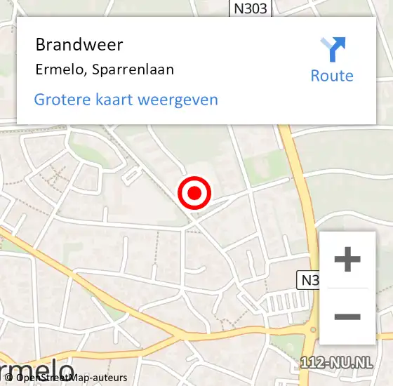 Locatie op kaart van de 112 melding: Brandweer Ermelo, Sparrenlaan op 30 mei 2022 17:19